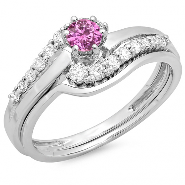 10K White Gold Pink Sapphire outlet & Diamond Ring