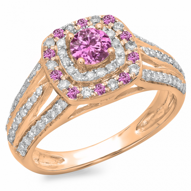 Dazzlingrock Collection 18K Round Pink Sapphire And White Diamond 5 Stone  Bridal Engagement Ring Set, White Gold, Size 5.5