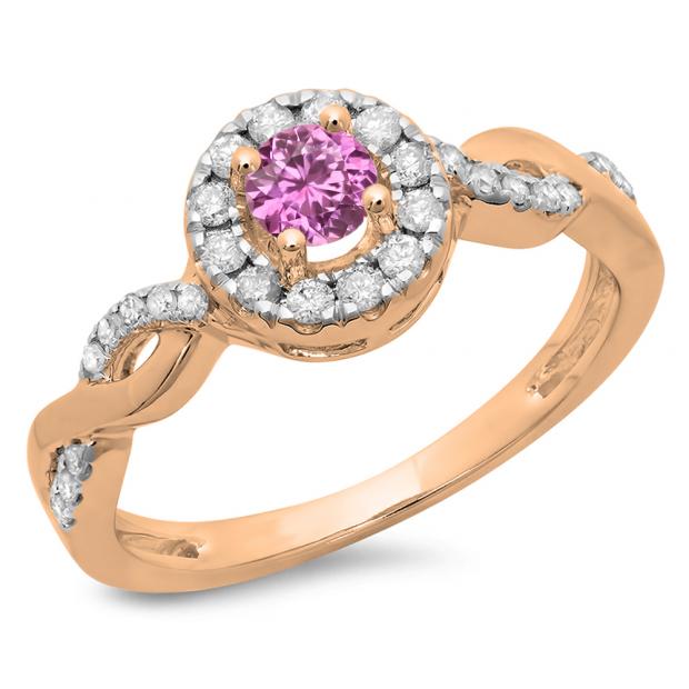 Pink Sapphire Halo Engagement Ring 18K Rose Gold