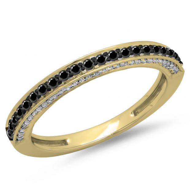 0.40 Carat (ctw) 10K Yellow Gold Round Cut Black & White Diamond Ladies Anniversary Wedding Band Stackable Ring
