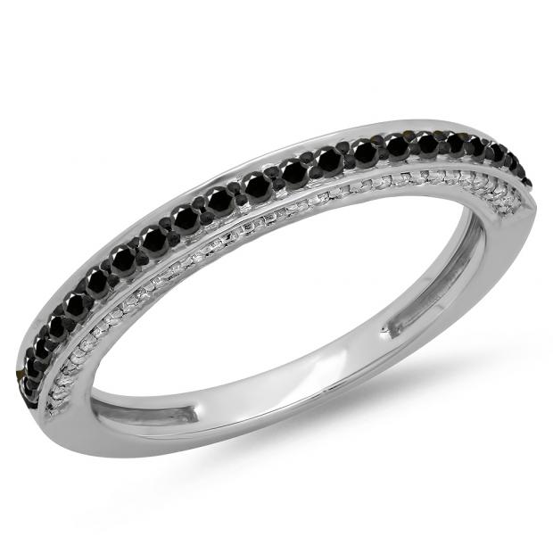 0.40 Carat (ctw) 18K White Gold Round Cut Black & White Diamond Ladies Anniversary Wedding Band Stackable Ring