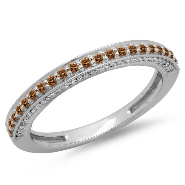 0.40 Carat (ctw) 18K White Gold Round Cut Champagne & White Diamond Ladies Anniversary Wedding Band Stackable Ring