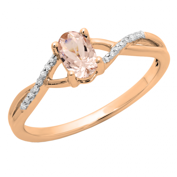 Solitaire Pink Morganite 10K White Gold 0.50 Ctw Oval Bridal Promise Ring