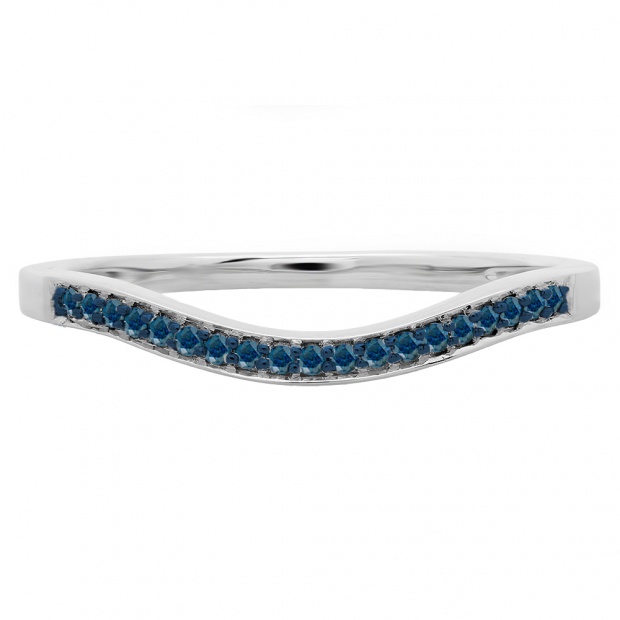 10K White Gold Blue & White Diamond Stackable Band Ring - 0.10 CTW, Size 7, Wedding & Anniversary Gift - View #8