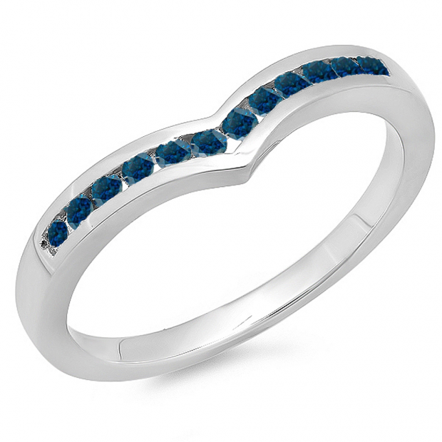 0.25 Carat Diamond Swirl Right Hand Ring - 10K Gold, Blue & White Diamonds, Ladies Ring, 1/4 CT Total Weight - View #8