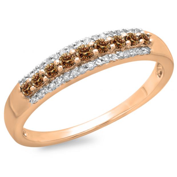 0.40 Carat (ctw) 14K Rose Gold Round Champagne & White Diamond Ladies Anniversary Wedding Band Stackable Ring