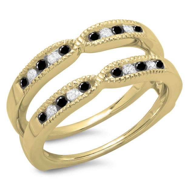 0.11 CT 10K Yellow Gold Round White Diamond Ladies Wedding Band Guard Ring 