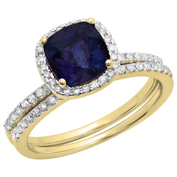 1 75 Carat Ctw 14k Yellow Gold Cushion Cut Blue Sapphire Round