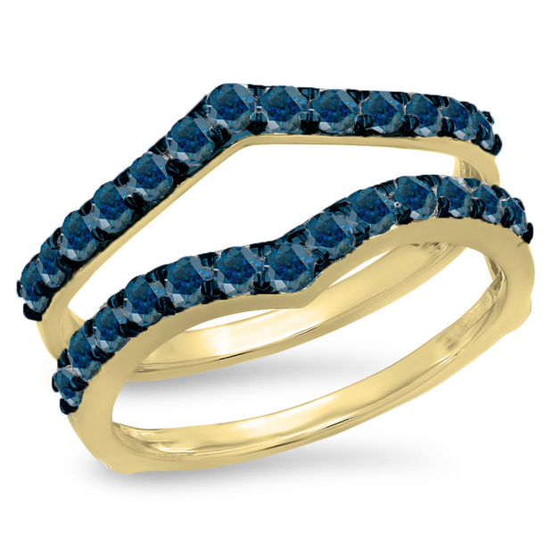 0.20 Carat 10K Yellow Gold Men's Wedding Band With Blue & White Diamonds - Size 8.5