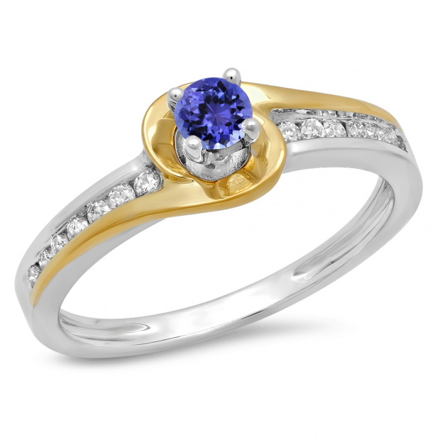 Buy 0.40 Carat (ctw) 18K Two Tone Gold Round Cut White Diamond & Tanzanite  Ladies Twisted Bridal Engagement Ring Online at Dazzling Rock