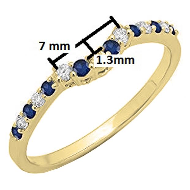 Dazzlingrock Collection Round Blue Sapphire and White Diamond Wedding Ring  Guard Wrap Enhancer Band For Women in 18K Yellow Gold, Size 7.5 