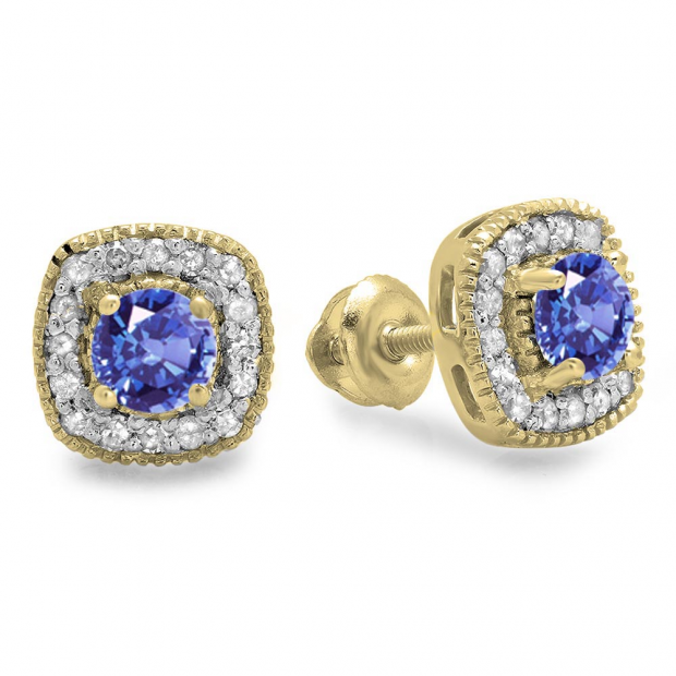 Buy 0.75 Carat (ctw) 18K Yellow Gold Round Cut Tanzanite & White Diamond  Ladies Halo Stud Earrings 3/4 CT Online at Dazzling Rock