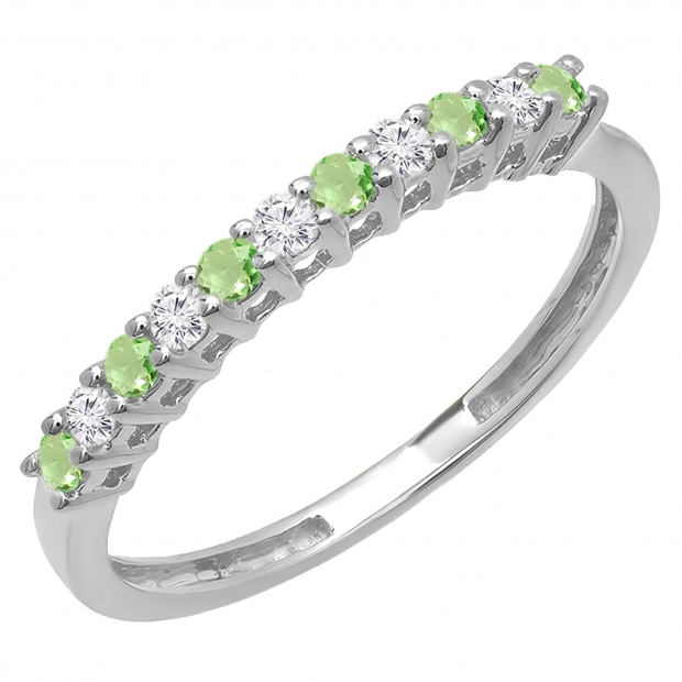 Buy 0 08 Inches 0 33 Carat Ctw 18k White Gold Round Peridot White Diamond Anniversary Stackable Wedding Band 1 3 Ct Online At Dazzlingrock Com