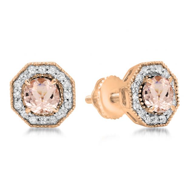 Rose Gold Dazzlingrock Collection 18K Ladies Halo Style Stud Earrings 