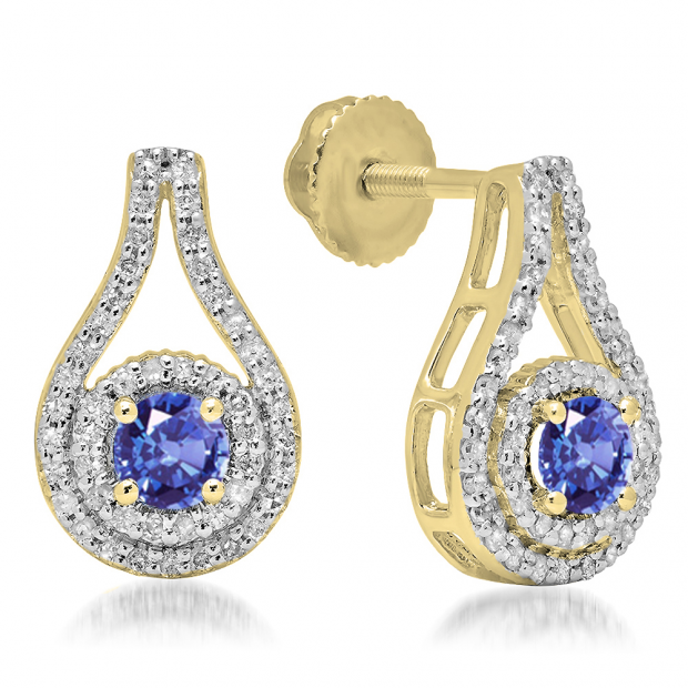 Buy 1.10 Carat (ctw) 10K Yellow Gold Round Cut Tanzanite & White