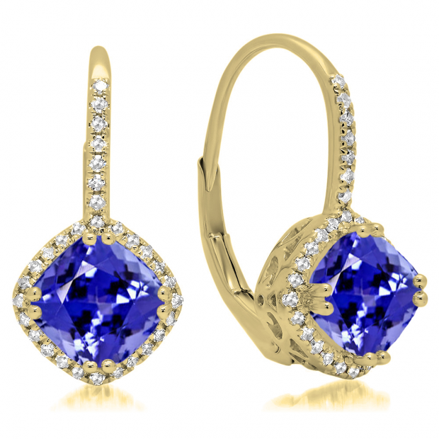 Buy 2.20 Carat (ctw) 10K Yellow Gold Cushion Cut Tanzanite & Round Cut  White Diamond Ladies Halo Style Dangling Drop Earrings Online at Dazzling  Rock