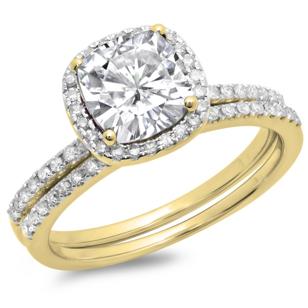 Buy 1.75 Carat (ctw) 10K Yellow Gold Cushion Cut Lab created White