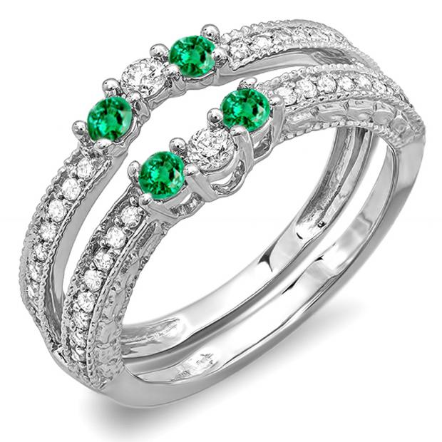 White Gold Dazzlingrock Collection 14K Round Gemstone & White Diamond Ladies Wedding Band Ring