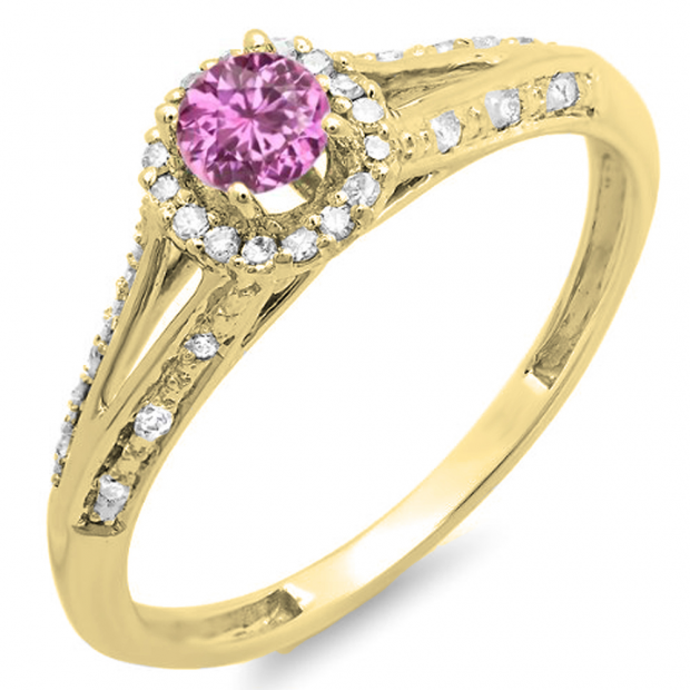KI&SA　1154540 Buy 0.40 Carat (ctw) 10k Yellow Gold Round Pink Sapphire And White