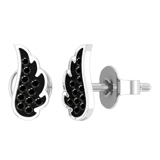 Buy Round Black Diamond Angel Wing Stud Earrings for Women  display picture 2