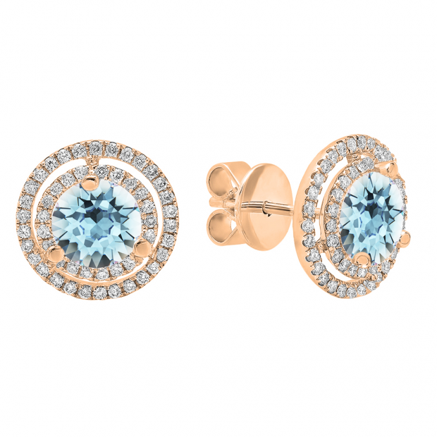 Dazzlingrock Collection 10K 6 MM Each Cushion Gemstone & Round White Diamond Ladies Halo Stud Earrings Rose Gold 