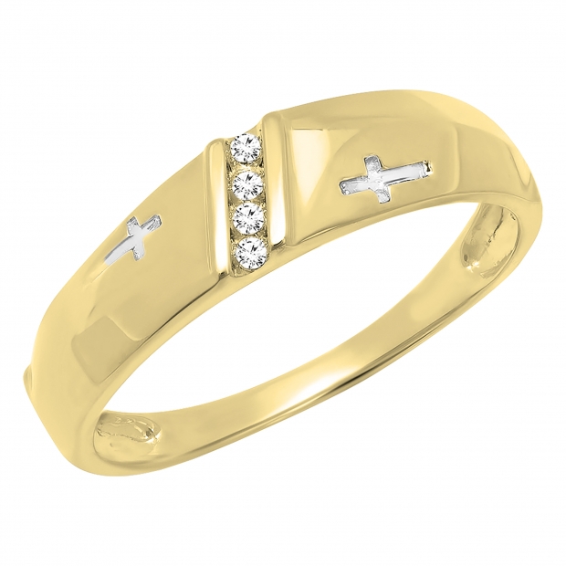 Buy 0.05 Carat (ctw) 10K Yellow Gold Round White Diamond Men's Fashion  Anniversary Cross Ring Wedding Band Online at Dazzling Rock