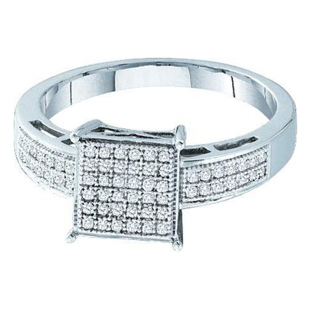 10k white gold pavee fashion diamond ring