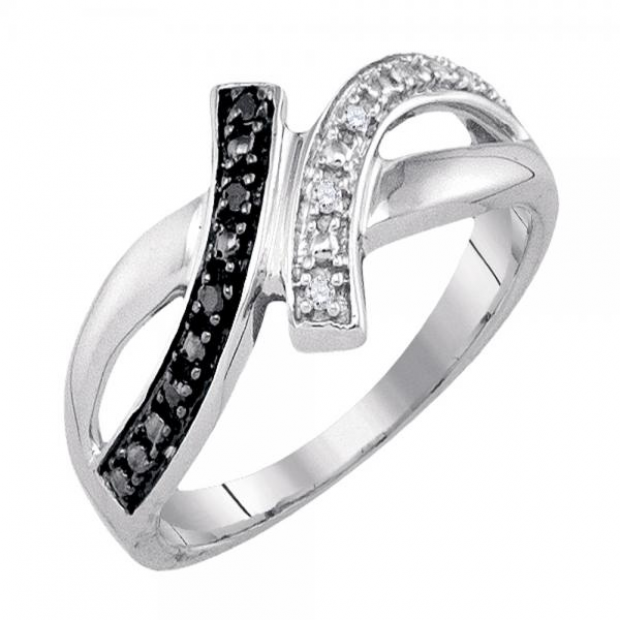 Black & White Diamonds Bypass shops Sterling Silver Ring