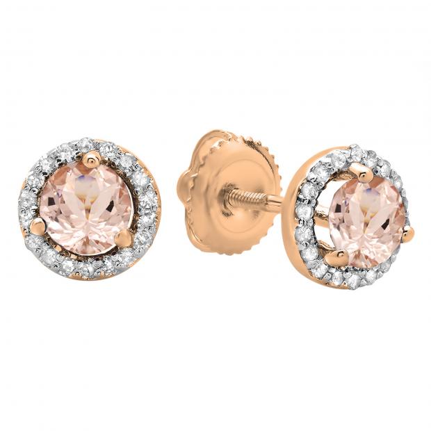 Buy 10.7 mm 4.00 Carat (ctw) 14K Rose Gold Round Morganite & White Diamond  Ladies Halo Style Stud Earrings 4 CT Online at Dazzlingrock.com