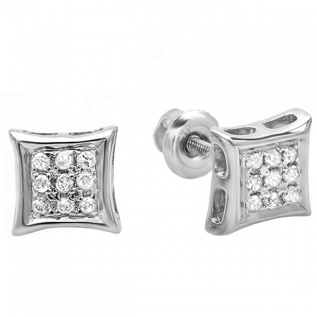 Dazzlingrock Collection 0.10 Carat Real Diamond Kite Shape Mens Hip Hop Iced Stud Earrings Sterling Silver ctw