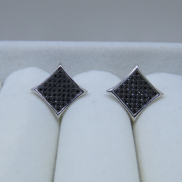 0.25 Carat Black Diamond Men's Stud Earrings - 10K White Gold Kite Shape Micro Pave Hip Hop Earrings