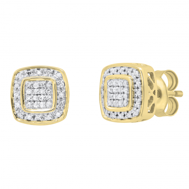 Textured Square Pave Diamond Earring Studs in 14k Gold - Filigree Jewelers