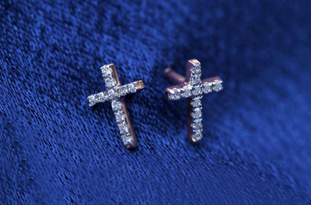 White gold deals diamond cross earrings