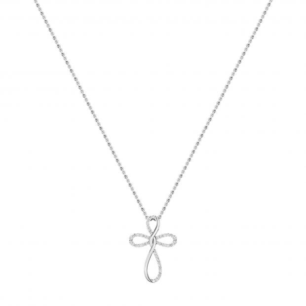 Buy Round White Diamond Infinity Cross Pendant with 18 inch