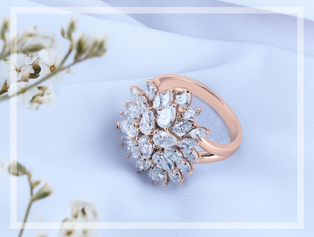 Buy Pear Marquise White Diamond Cluster Flower Style Right Hand Cocktail Ring for Her 2.35 ctw Color I J Clarity SI in 10K Rose Gold Online at Dazzling Rock
