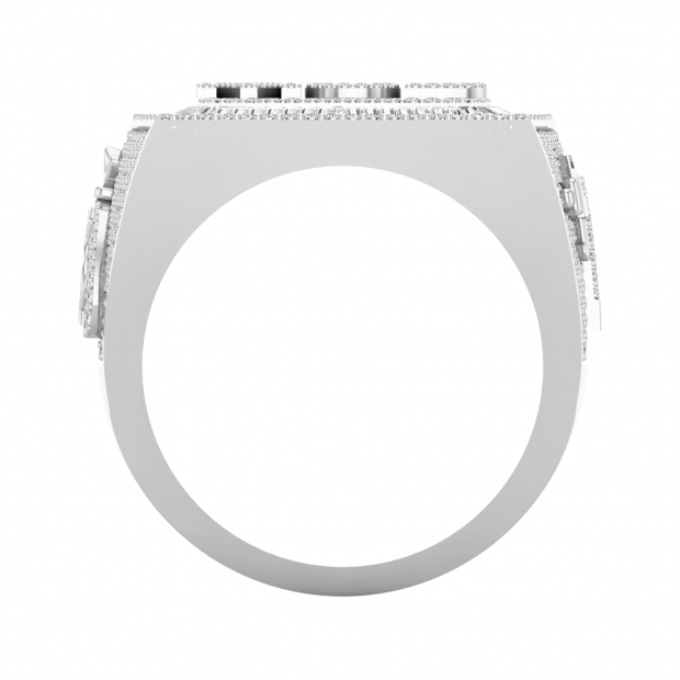 2.20x1mm Baguette & Round White Diamond Maverick Mob Dollar Bag Sign Exquisite Gun Signet Ring for Men (2.52 ctw Color I-J Clarity I2-i3) in 10K White