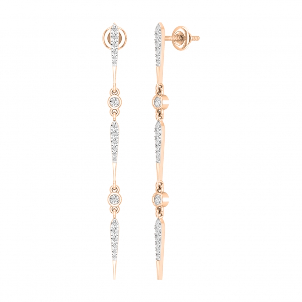 Carat (ctw) Round White Diamond Linear Long Drop Earrings