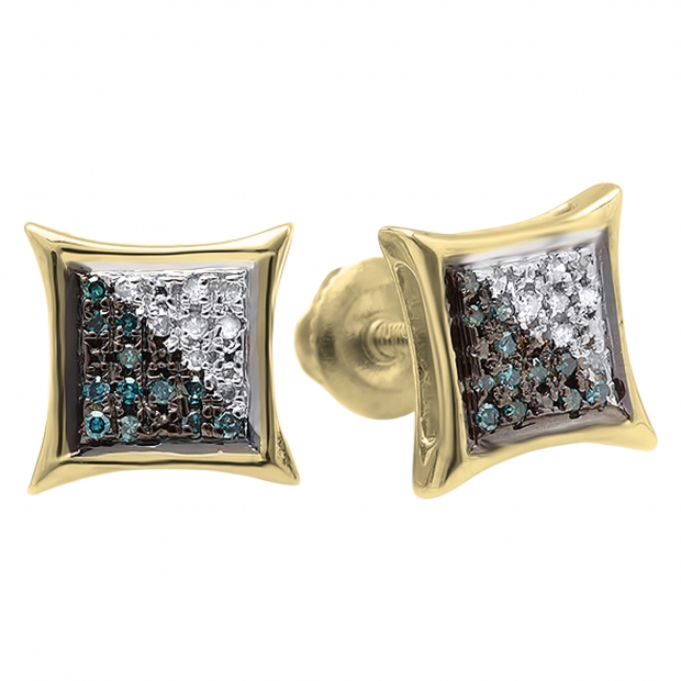 0.10 Carat (ctw) 14K White Gold Diamond Kite Shape Stud Earrings - Blue, White & Yellow Stones - View #4