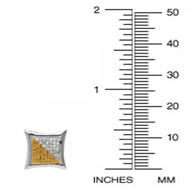 Sterling Silver Kite Shape Stud Earrings - 0.05 Ctw Micro Pave Yellow Round Diamonds
