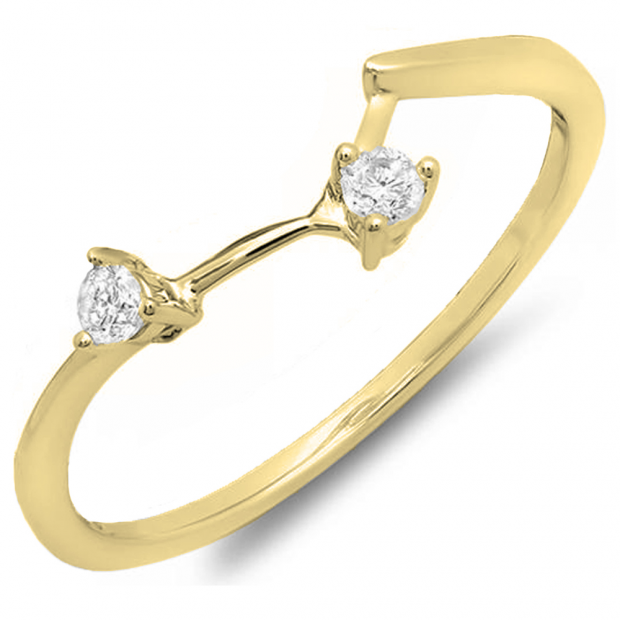 0.10 Carat ctw 10K Gold Round Diamond Ladies Wedding Ring Matching Guard Band 1//10 CT