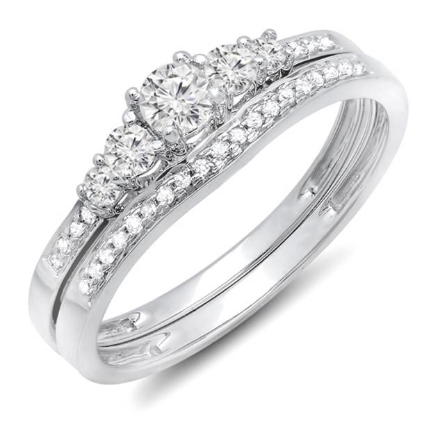 0.45 CT Black & White Diamond Engagement Ring Set - 14k White Gold, Size 7