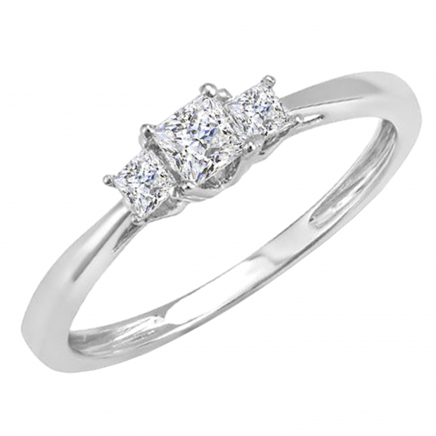 3ct Princess Cut 3-Stone Engagement Wedding Bridal Promise Ring 14k White Gold 