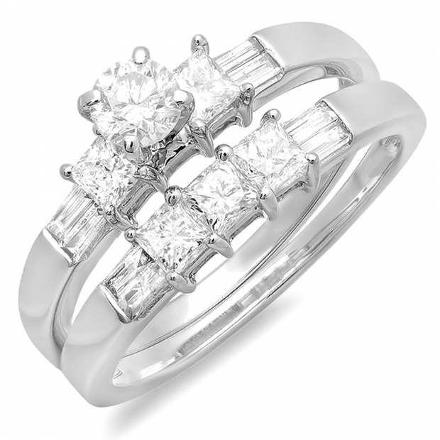 LADIES BRIDAL SET 1.00CT ROUND/PRINCESS DIAMOND 14K WHITE GOLD LADIES BRIDAL SET 1.00CT ROUND/PRINCESS DIAMOND 14K WHITE GOLD
