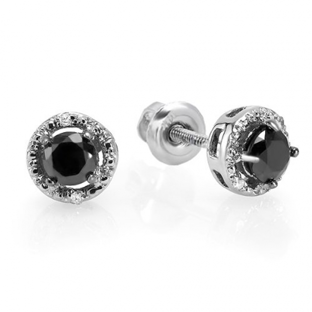 0.60 Carat (ctw) Sterling Silver Ladies Round Black and White Diamond Stud Earrings