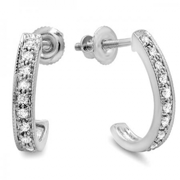0.20 Carat (ctw) 18K White Gold Round White Diamond Ladies Hoop Earrings