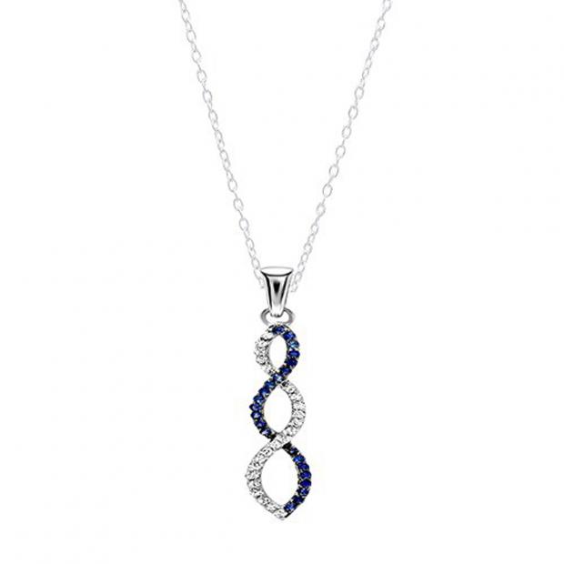 0.10 Carat (ctw) 18K White Gold Round Diamond and Blue Sapphire Ladies Infinity Pendant 1/10 CT