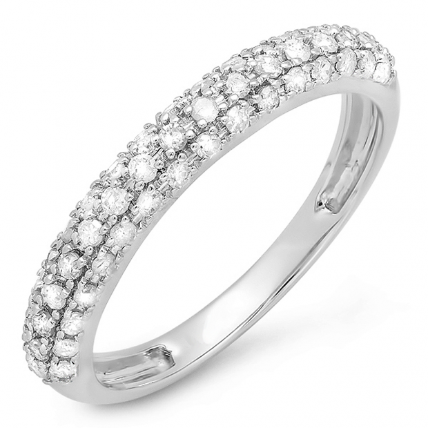 0.45 Carat (ctw) 10k White Gold Round White Diamond Ladies Anniversary Wedding Band Stackable Ring 1/2 CT
