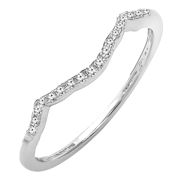 0.08 Carat (ctw) 10K White Gold Round Cut White Diamond Ladies Anniversary Wedding Stackable Band Contour Guard Ring