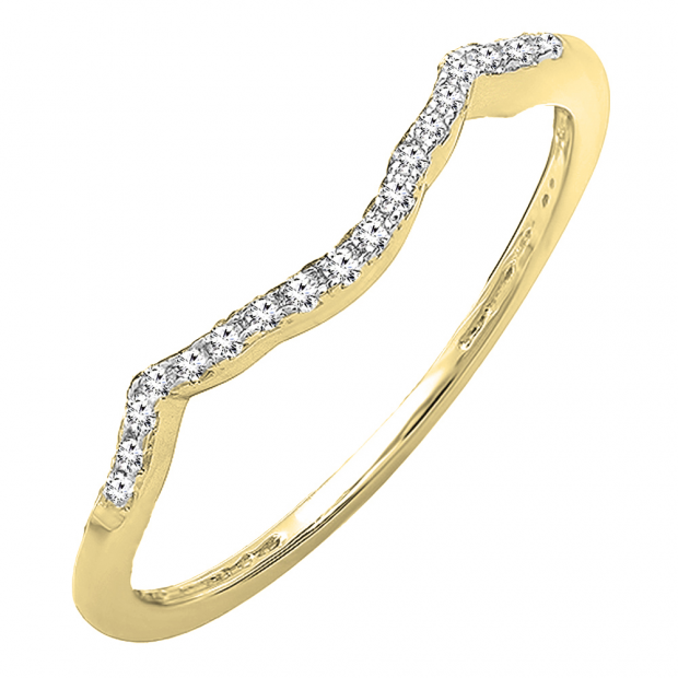 0.08 Carat (ctw) 14K Yellow Gold Round Cut White Diamond Ladies Anniversary Wedding Stackable Band Contour Guard Ring