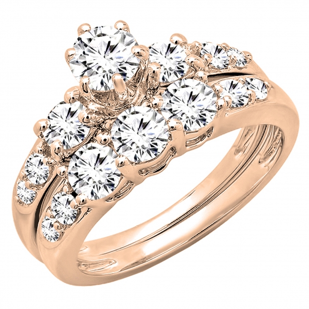 14K Rose Gold Champagne CZ Cubic Zirconia Three Stone Engagement Promise Ring